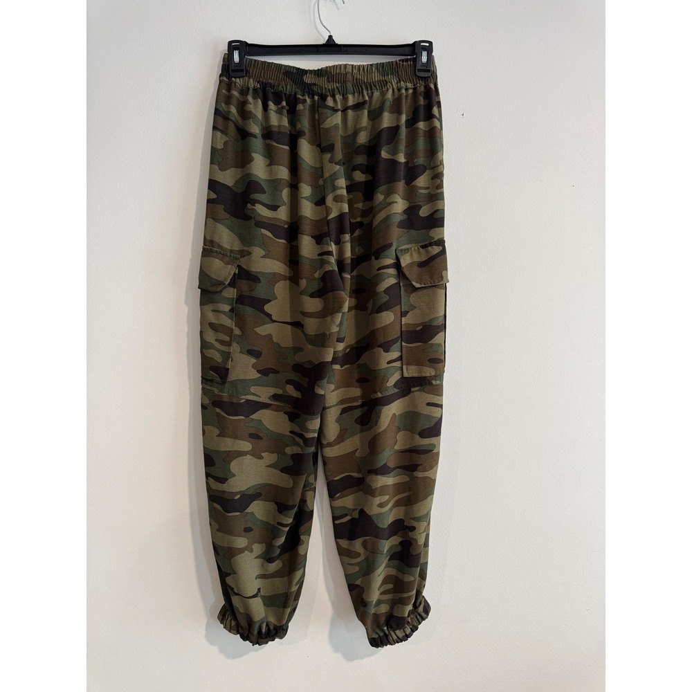 InTempo Camouflage Cargo Jogger Pants Womens Medium Green Elastic Waist cano